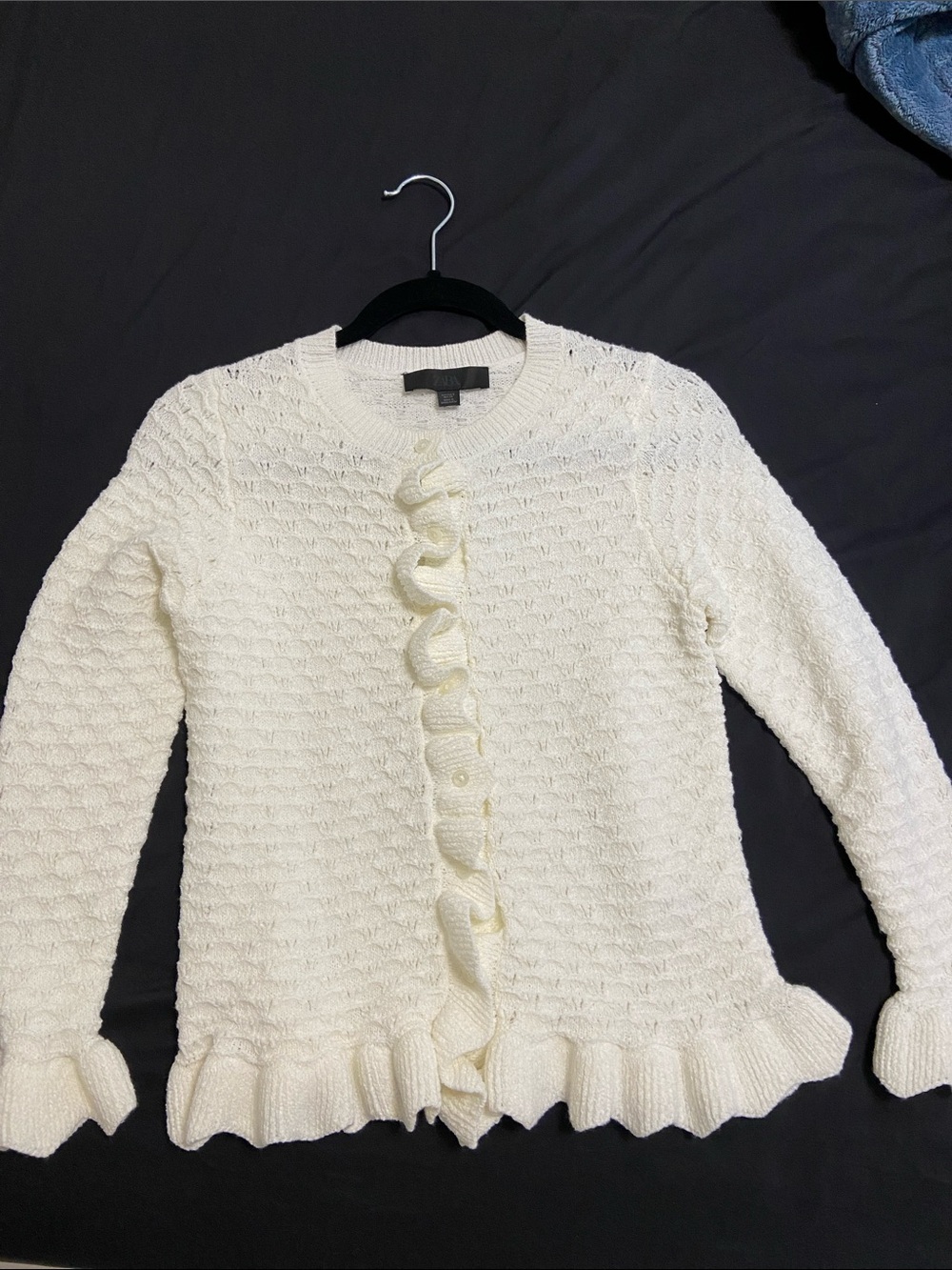 Zara Cream Ruffle-Front Knit Cardigan - Picture 3 of 6